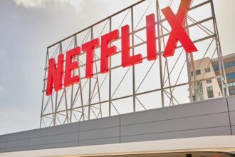 Netflix logo on building